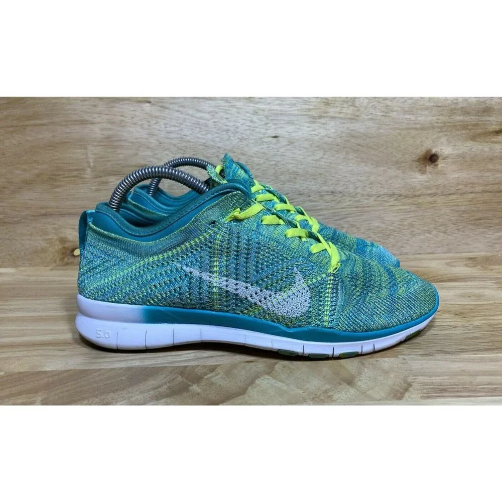 Nike Free Womens Training Flyknit Running Shoes Sz 8 Green Blue White 718785 400